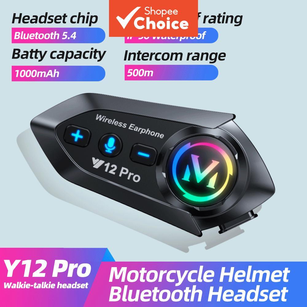 หมวกกันน็อคบลูทูธ Y12 Pro ระยะไกล 500ม. คุยทีมสองคน, แชร์เพลง, ผสมเสียงอัจฉริยะหลายสถานการณ์, ไฟ RGB
