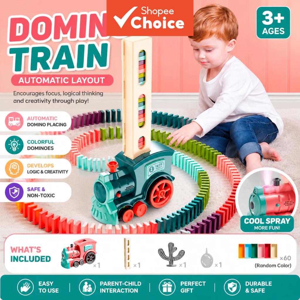 YUNLEO ไฟฟ้า Domino รถไฟชุดรถอัตโนมัติ Domino Laying พร้อมทิศทางพวงมาลัยเสียงเอฟเฟกต์แสง Creative ST