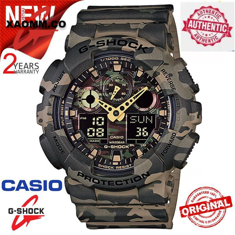 QIXIAO g shock GA-100CM-5A นาฬิกาสปอร์ตผู้ชาย 200 m กันน้ํากันกระแทกและกันน้ํา LED อัตโนมัติพร้อมรับ