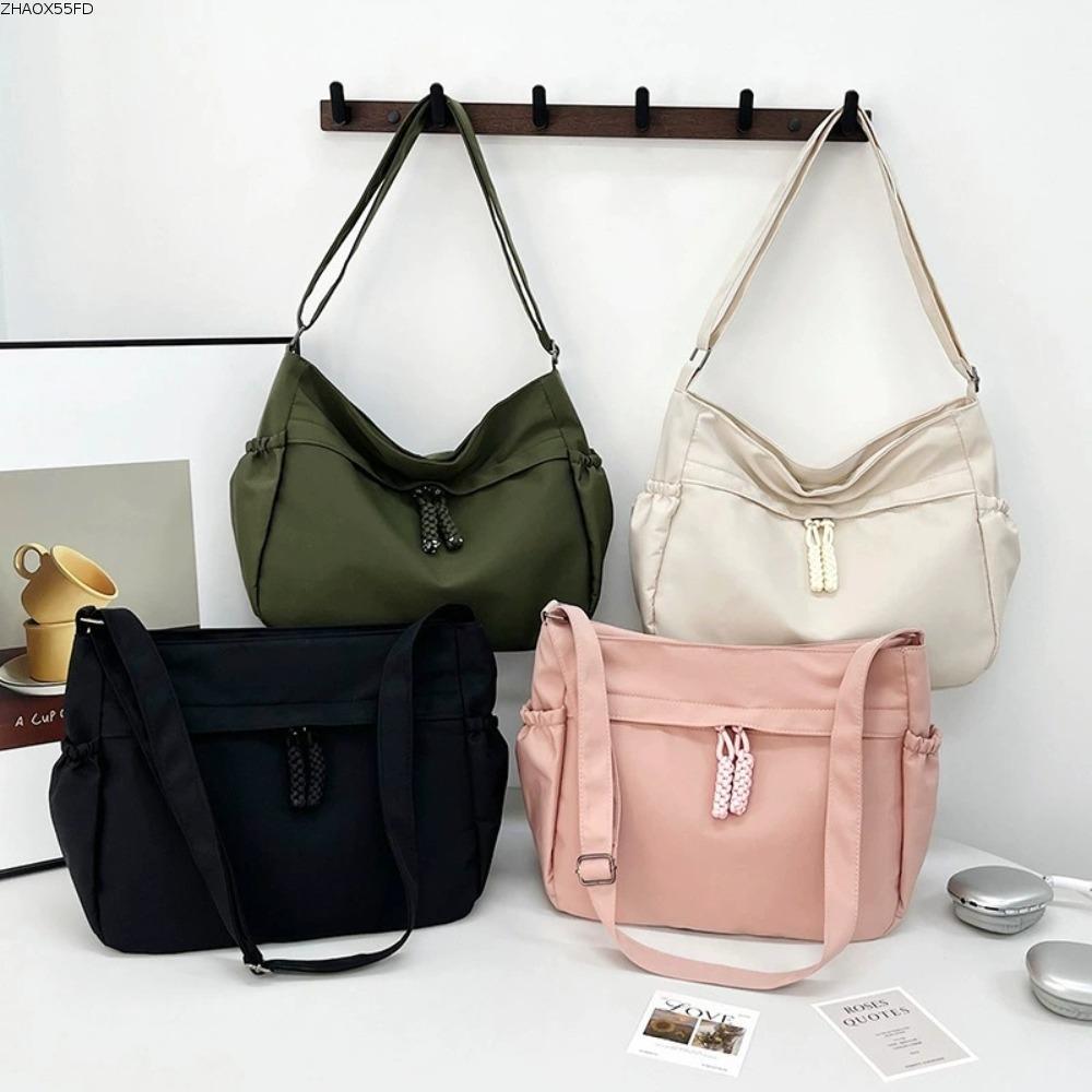 ZHAOX55OI กระเป๋าสะพายข้างมีซิปไนลอน Casual Totes กระเป๋า, 2025 แฟชั่นความจุสูงสีทึบหลายกระเป๋าถุงช้