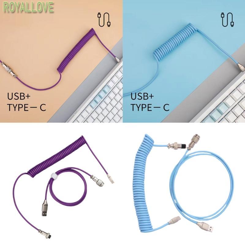 Royal Metal Aviators Connectors Coiled USB Type C สําหรับคีย์บอร์ดแบบกลไก Aviators Connectors Spiral