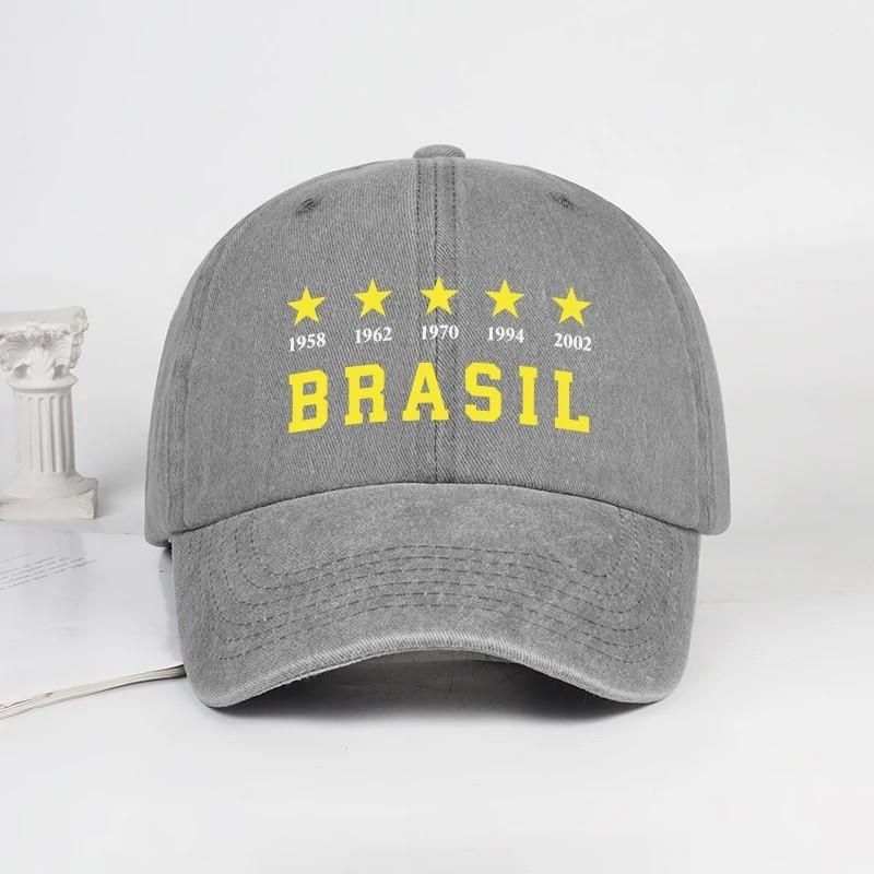 Retro Brazil Football 1958-2002 พิมพ์ล้างเบสบอลหมวก Unisex Casual หมวกพ่อปรับได้