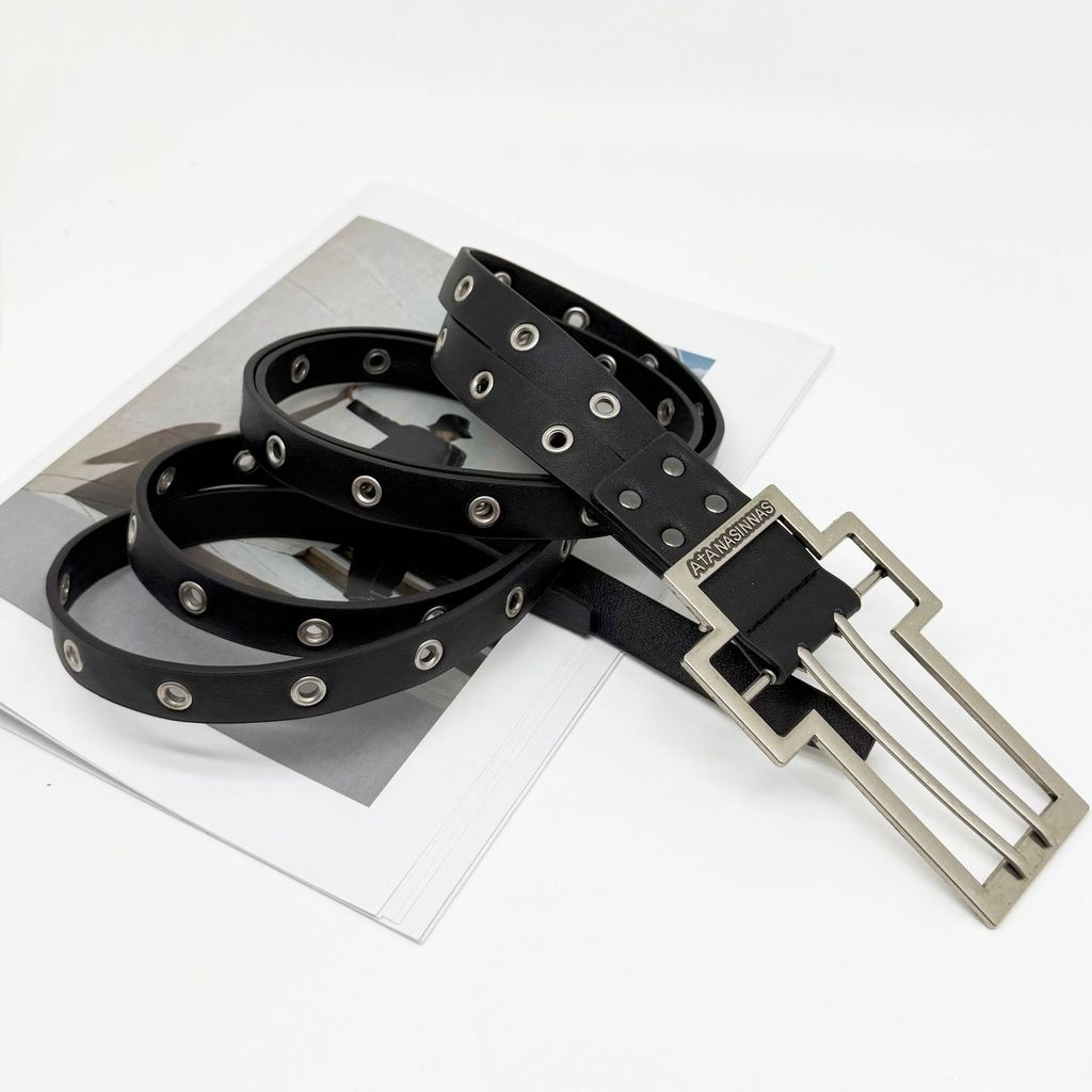 Retro Distressed Cross Buckle Split Belt Belt Niche High Street Buckle Pin Belt