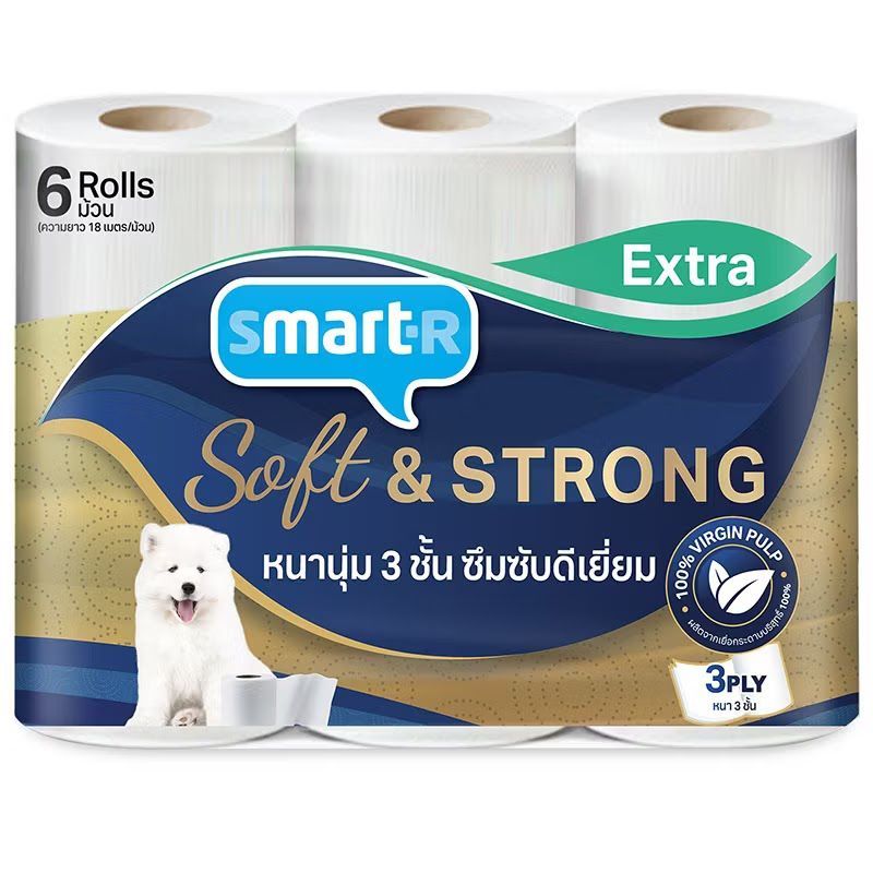 สมาร์ทเตอร์กระดาษชำระหนา 3ชั้น แพค 6 Smarter Long Roll Tissue 3Ply Pack 6