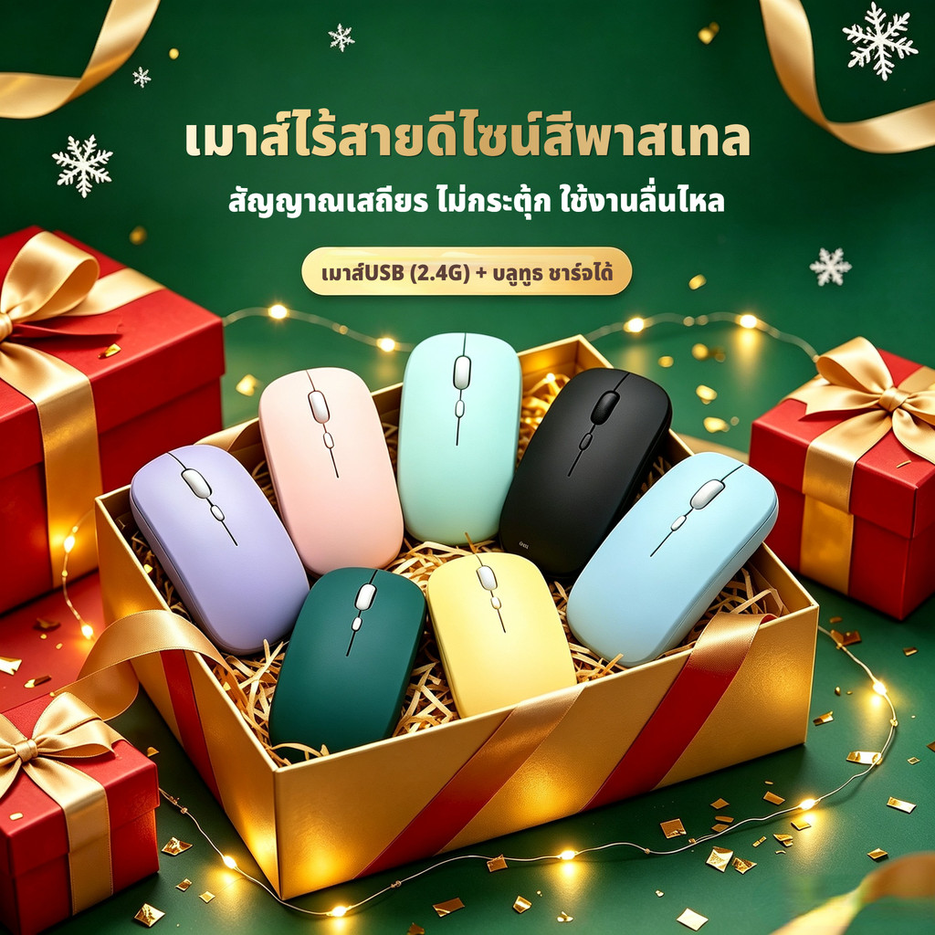 เมาส์ไร้สาย wireless mouse 2.4GHz + Bluetooth มีไฟ RBG เปลี่ยนสีได้ เม้าส์ไร้สาย เมาส์บลูทูธ เมาส์ทำงาน รับประกันสินค้าข