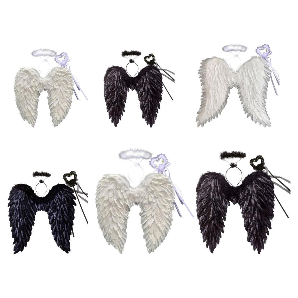 [arutoxalc] Angel Wing คอสเพลย์ Feather Wing ที่คาดผมน่ารักสําหรับปาร์ตี้ฮาโลวีนวันเกิดสีดํา 70cmx70