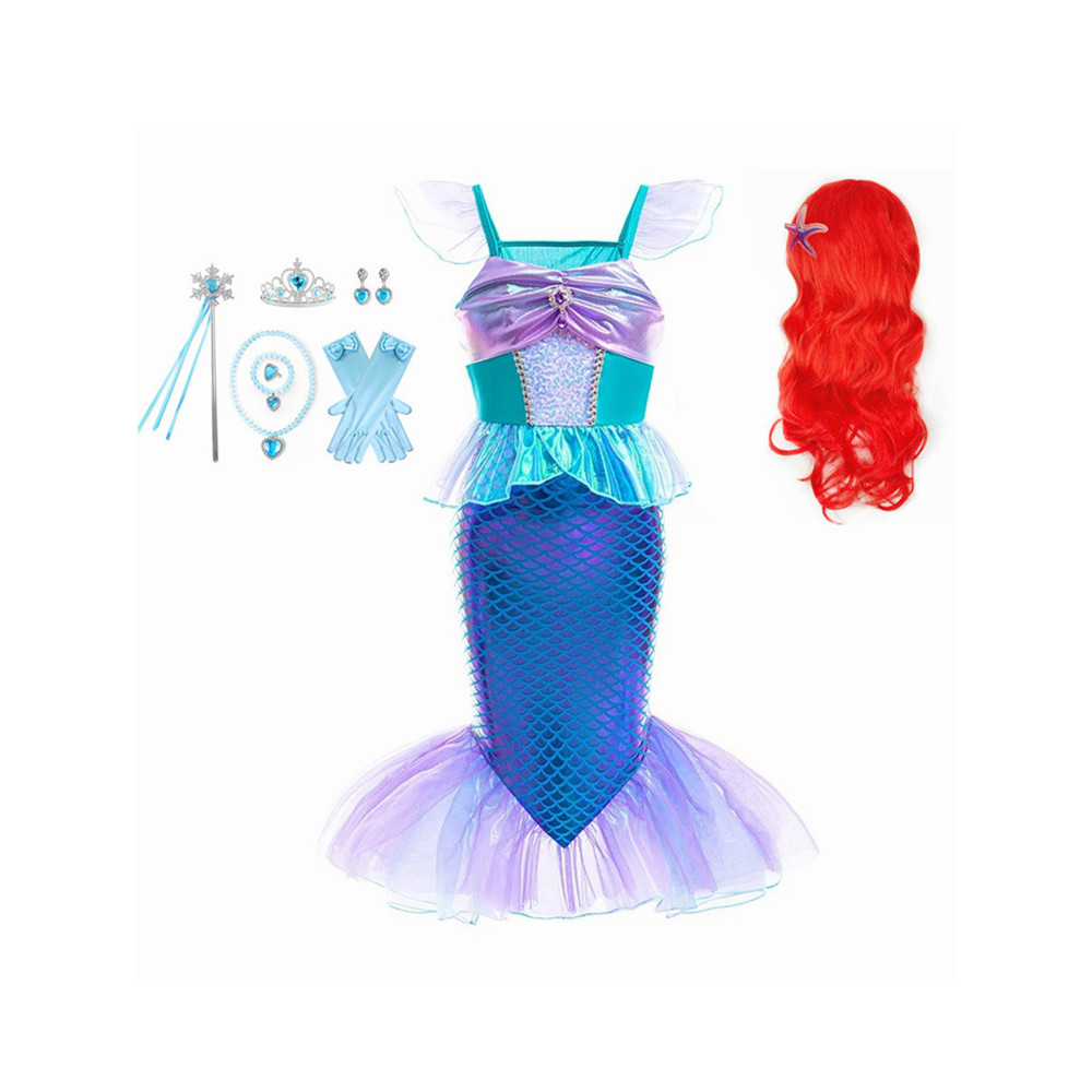 Little Mermaid Princess Dress Ariel Girls Dress Children Fishtail Dress Day 1 Halloween Costume cos