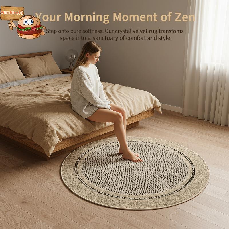 Sun Round Non-Slip Soft Rug Modern Stylish Area Mat สําหรับอพาร์ทเมนท์ห้องนั่งเล่นห้องนอนข้างเตียงโต