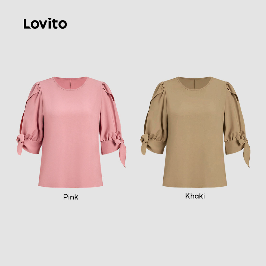Lovito قميص نسائي وردي بربطة — صورة 2