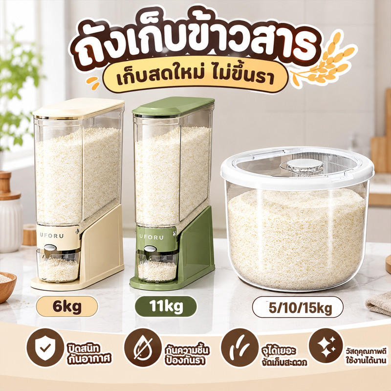 COD【พร้อมส่ง】ถังข้าวสาร ถังเก็บข้าวสาร ป้องกันแมลงและความชื้น ความจุขนาดใหญ่ 10/20/30 จิน