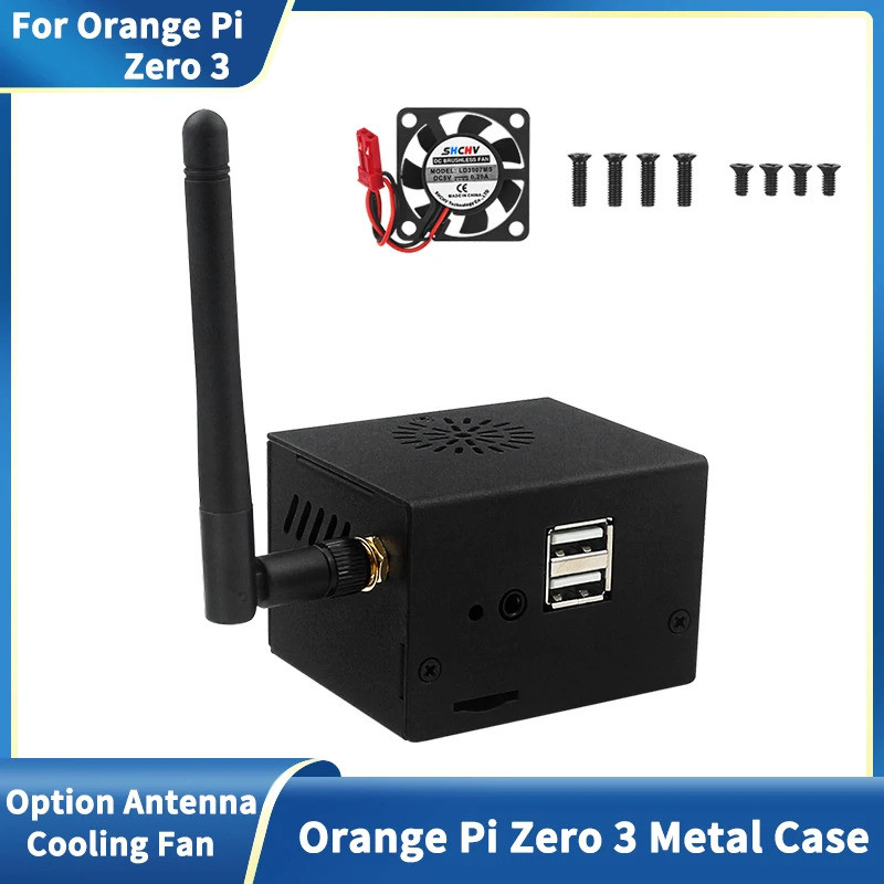 สีส้ม Pi Zero 3 เคสโลหะเคสโลหะเสริมเสาอากาศตู้พัดลมฮีทซิงค์สําหรับบอร์ดขยายที่รองรับ Orange Pi Zero 