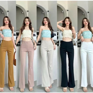 Women's casual high waist flared trousers wide leg trousers zipper women's business trousers 38213