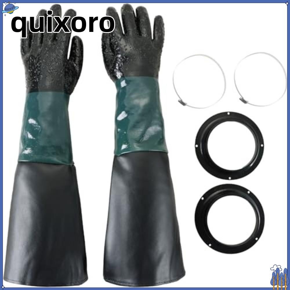 QUIXORO ถุงมือพ่นทรายยางคู่, 60 ซม.พร้อมที่ใส่ถุงมือ, ถุงมือตู้พ่นทราย, ป้องกันลื่นทนต่อการสึกหรอถุงมือทํางานความปลอดภัยในการทํางาน
