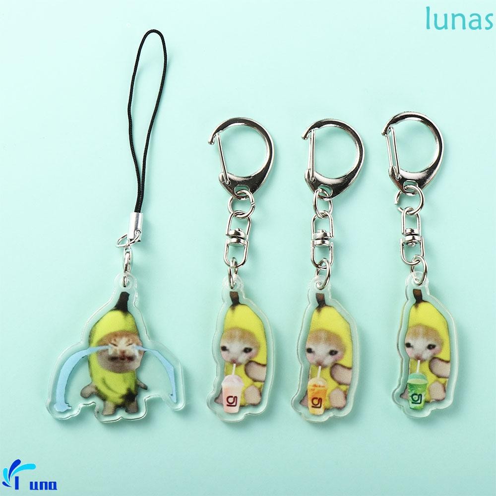 LUNASOL Happy Banana Cat พวงกุญแจ, Banana Cat กระเป๋าเป้สะพายหลัง Charm Banana Cat ห่วงโซ่โทรศัพท์มื