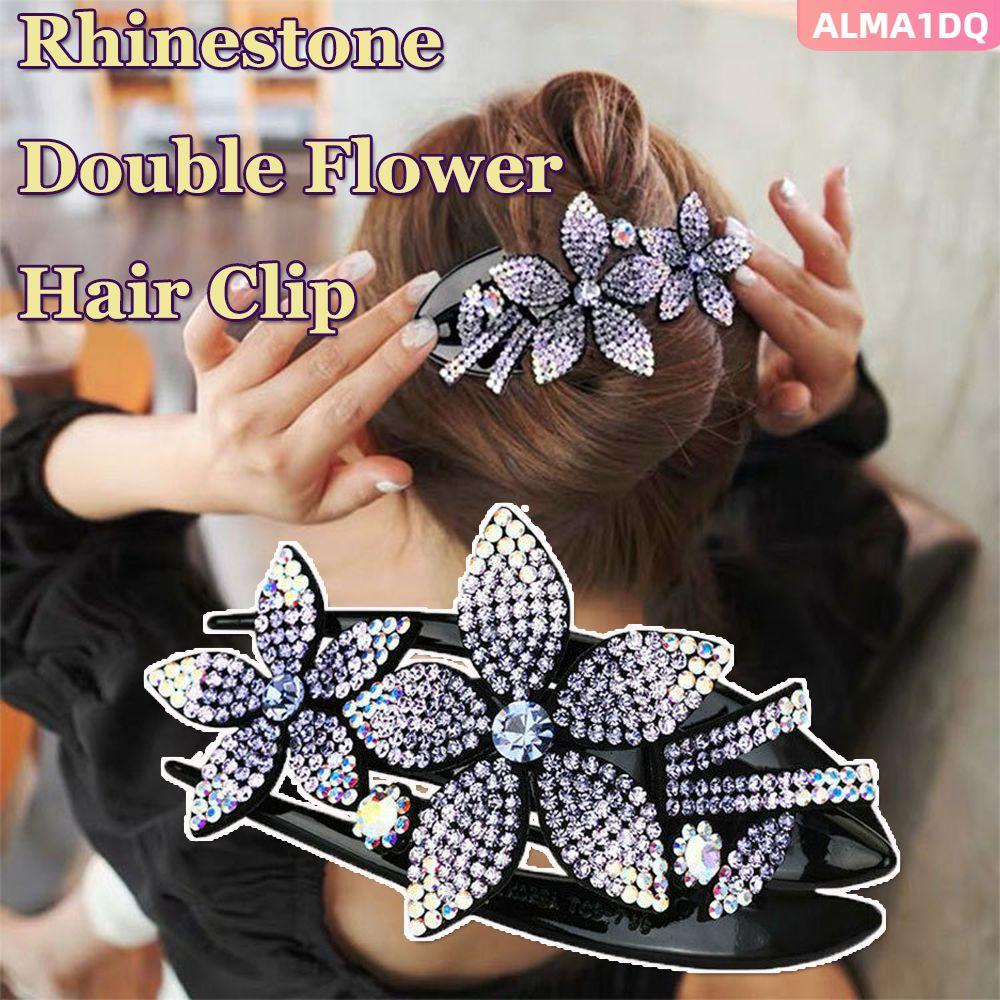 ALMA1DQ Rhinestone Hair Claw Hot Hair Dovetail Clip ยืดหยุ่น