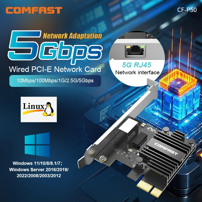 ใหม่ 5G PCIE การ์ดเครือข่าย RTL8126-VB-CG ชิป Gigabit Ethernet PCI Express 3.1 X1 ถึง RJ45 PCI-E LAN