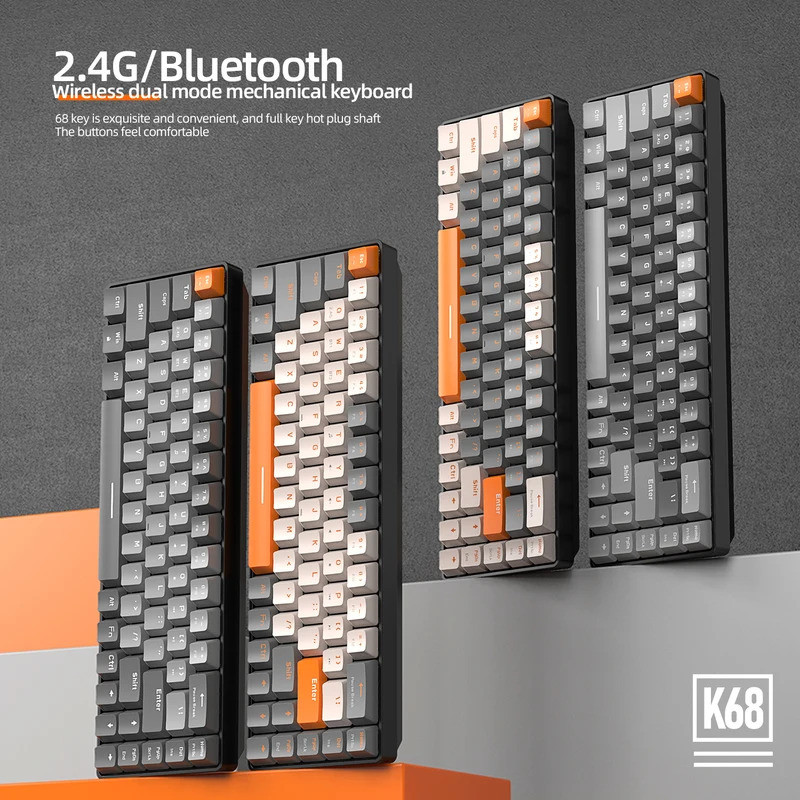 60% คีย์บอร์ดไร้สาย Bluetooth Dual Mode Hot-Swap Ziyoulang K68 Mini Keyboard 68-Key Red Switch สําหร