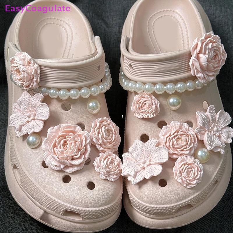 Eas 8/17 ชิ้นฤดูร้อนแฟชั่นหลุมรองเท้า Charms Buckle อุปกรณ์เสริมขั้นสูง Bouquet Pearl Chain DIY 3D ดอกไม้รองเท้าตกแต่ง Ate