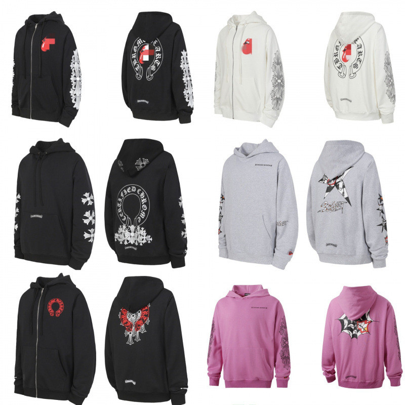 Chrome Hearts New Large Tongue Sanskrit Flower Arm Zipper Hooded Sweatshirt