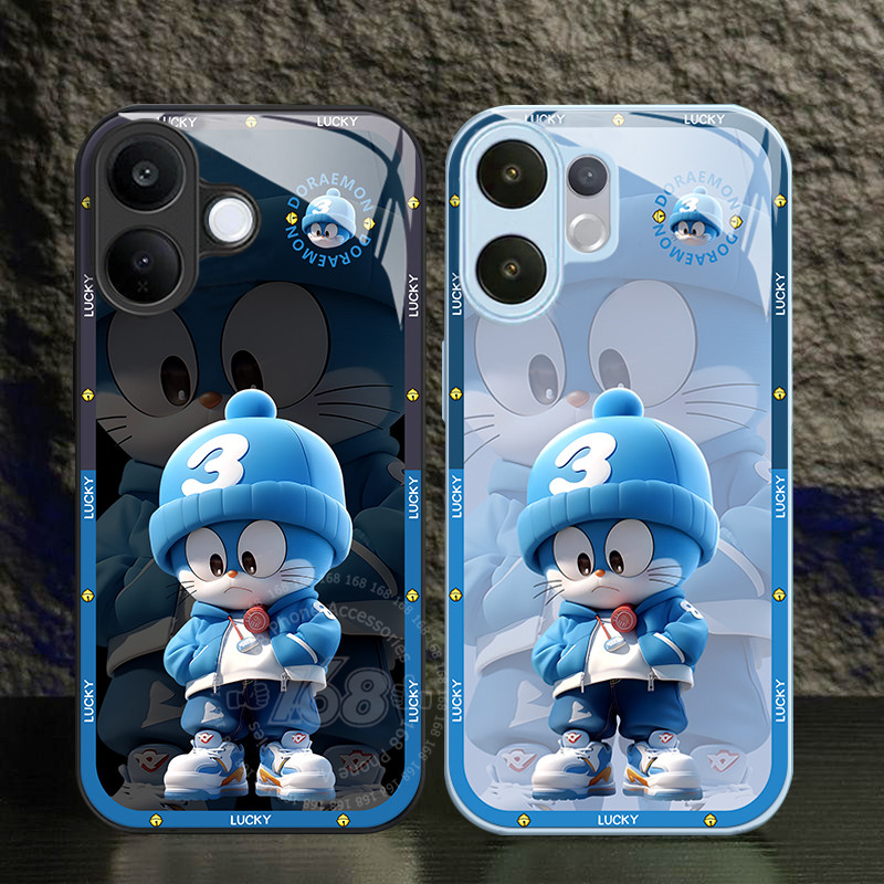 เคส Vivo V60 เคส Vivo V60 Lite Case เคสการ์ตูนดอร่าเอมอนน่ารัก กันกระแทก ปกกระจกแข็งน้ำหรู สำหรับเด็กผู้ชาย เด็กผู้หญิง นักเรียน