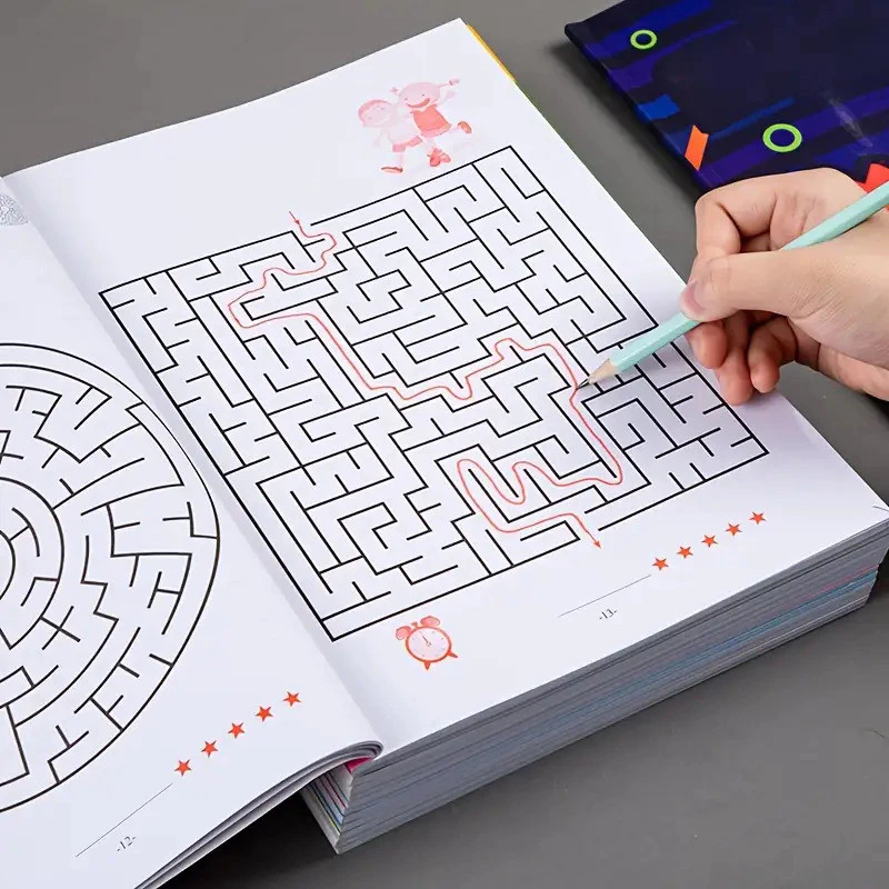 หนังสือฝึกเขาวงกตใช้เพื่อเพิ่มสมาธิเกมปริศนาที่ใช้เพื่อปรับปรุงการคิดและสมาธิของนักเรียนของเล่นพัฒนาทางปัญญาของขวัญสนุกวันหยุดหนังสือเกมเขาวงกต