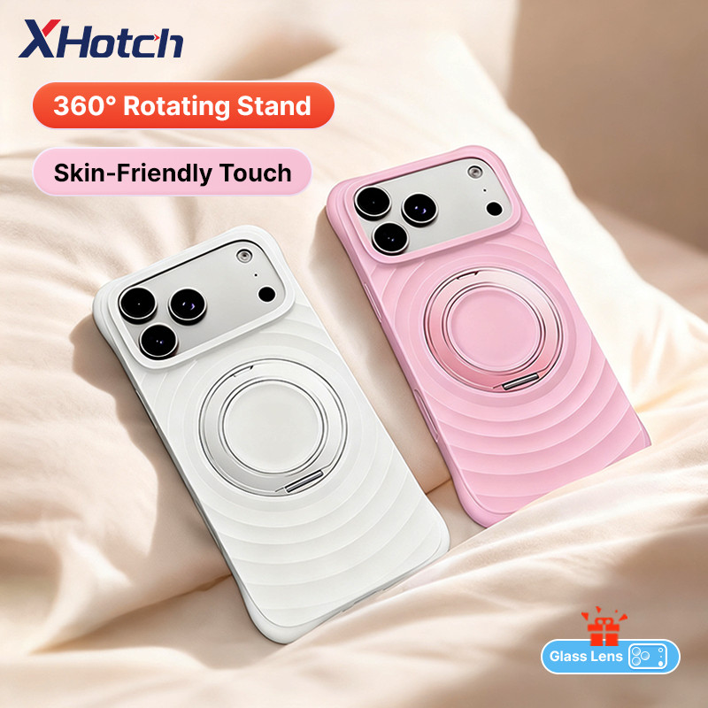 XHotch Wave Texturedเคสโทรศัพท์แม่เหล็กสําหรับiPhone 17 16 15 Pro Max 360 องศาหมุนขาตั้งเสียงกลแบบบูรณาการปุ่มป้องกันตุ๊กตาภายในAnti Foulingปลอก