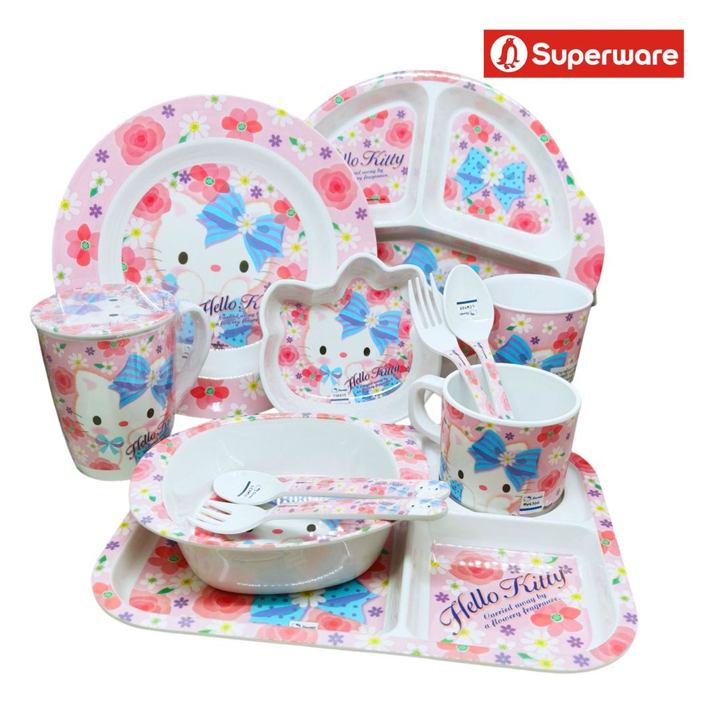 Kitty Flower-PK จานชามเมลามีน แก้วน้ำ ช้อนส้อม ลายการ์ตูน คิตตี้ ศรีไทยซุปเปอร์แวร์ Superware [ ขายเป็นชิ้น/เลือกรหัส ]