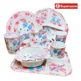 Kitty Flower-PK จานชามเมลามีน แก้วน้ำ ช้อนส้อม ลายการ์ตูน คิตตี้ ศรีไทยซุปเปอร์แวร์ Superware [ ขายเป็นชิ้น/เลือกรหัส ]