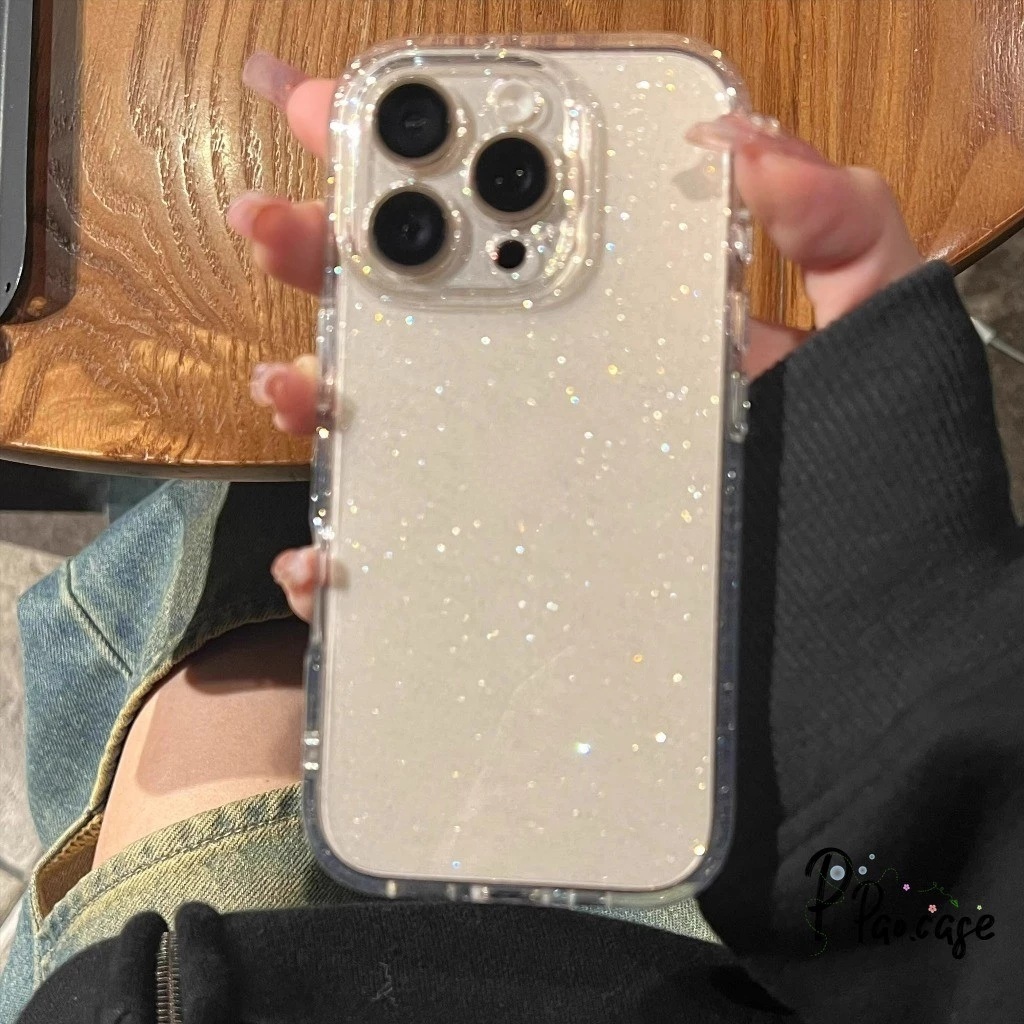 เคสไอโฟน11 16 เหมาะสำหรับ IPhone 15 16 12 11 13 17 14 Pro Max X XS XR Max 14 1516 7 8 Plusผงประกายสีทึบแสงใสป้องกันการตก