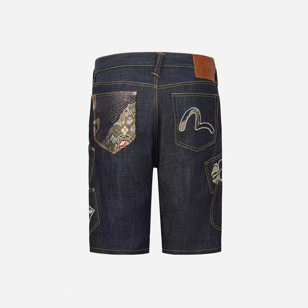 Evisu กางเกงขาสั้นยีนส์หลวมตรงสำหรับผู้ชาย