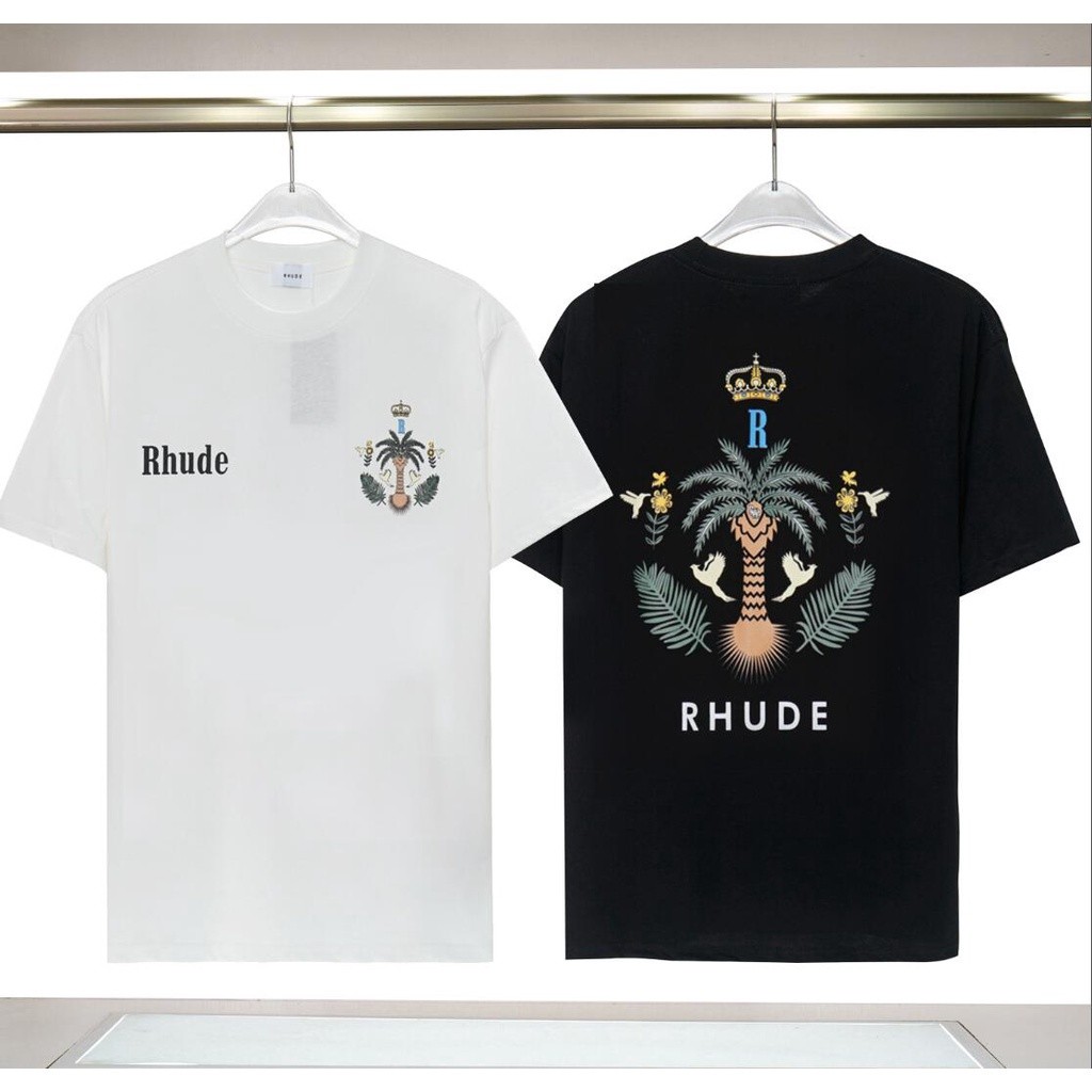 Rhude T-shirt - เสื้อยืดแขนสั้นลําลอง ทรงหลวม วันหยุด แฟชั่นสําหรับผู้ชาย และผู้หญิง S-5XL