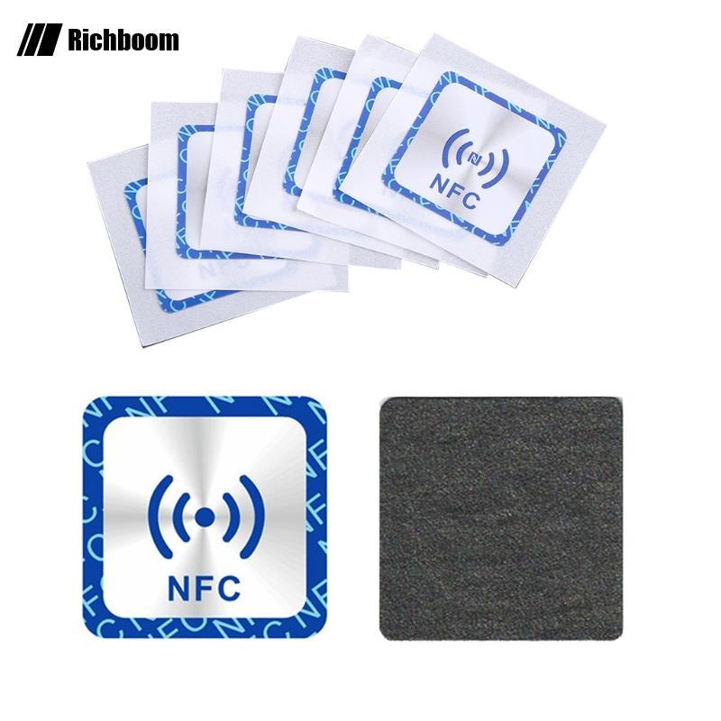 Rich ชุดสติ๊กเกอร์ Ntag213 ป้องกันโลหะ 6 ชิ้น NFC Ntag213 สติ๊กเกอร์แท็ก สติ๊กเกอร์ NFC ทรงสี่เหลี่ย