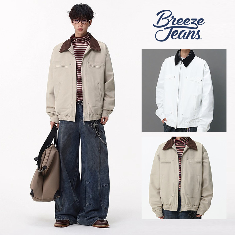 【ใหม่‼️】 Breeze Jeans เสื้อแจ็กเก็ตเกาหลี สั้น หลวม สไตล์ Cleanfit เนื้อผ้า Lyocell กระเป๋า Cargo ลาย สีคอนทราสต์ แจ็กเก็ตเที่ยวบิน ยูนิเซ็กส์ ใส่ได้ทั้งผู้ชายและผู้หญิง