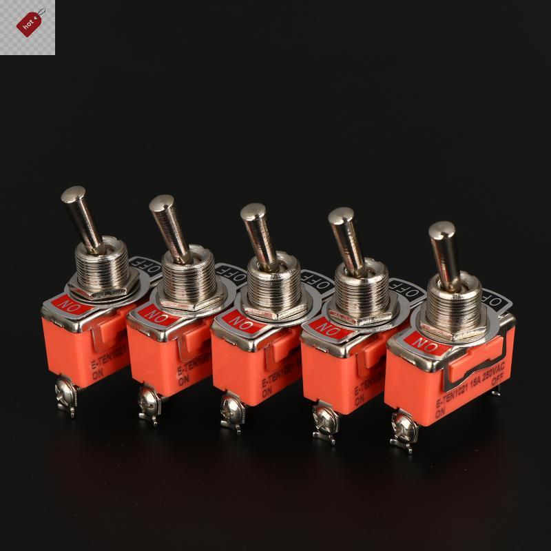 ALIK 5pcs SPST DPDT 250V 15A Toggle Switch 2 ตําแหน่งสลักเปิด-ปิด-เปิด E-TEN1322 1021 1122 1221 1321