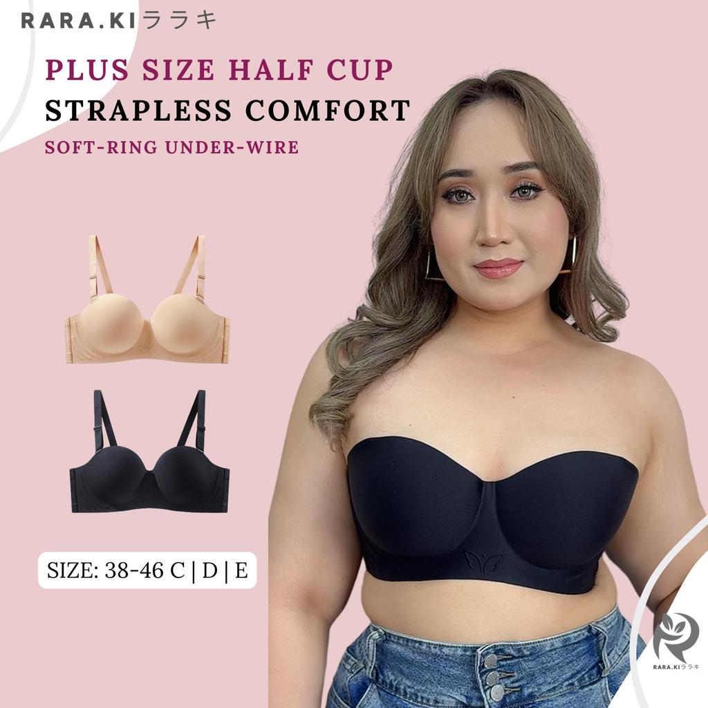RARAKI PSFF 019 Plus-Size Seamless Half Coverage Anti-Slip Bra ขนาด 38-46 C/D/E Cup 4-Hook Soft-Ring