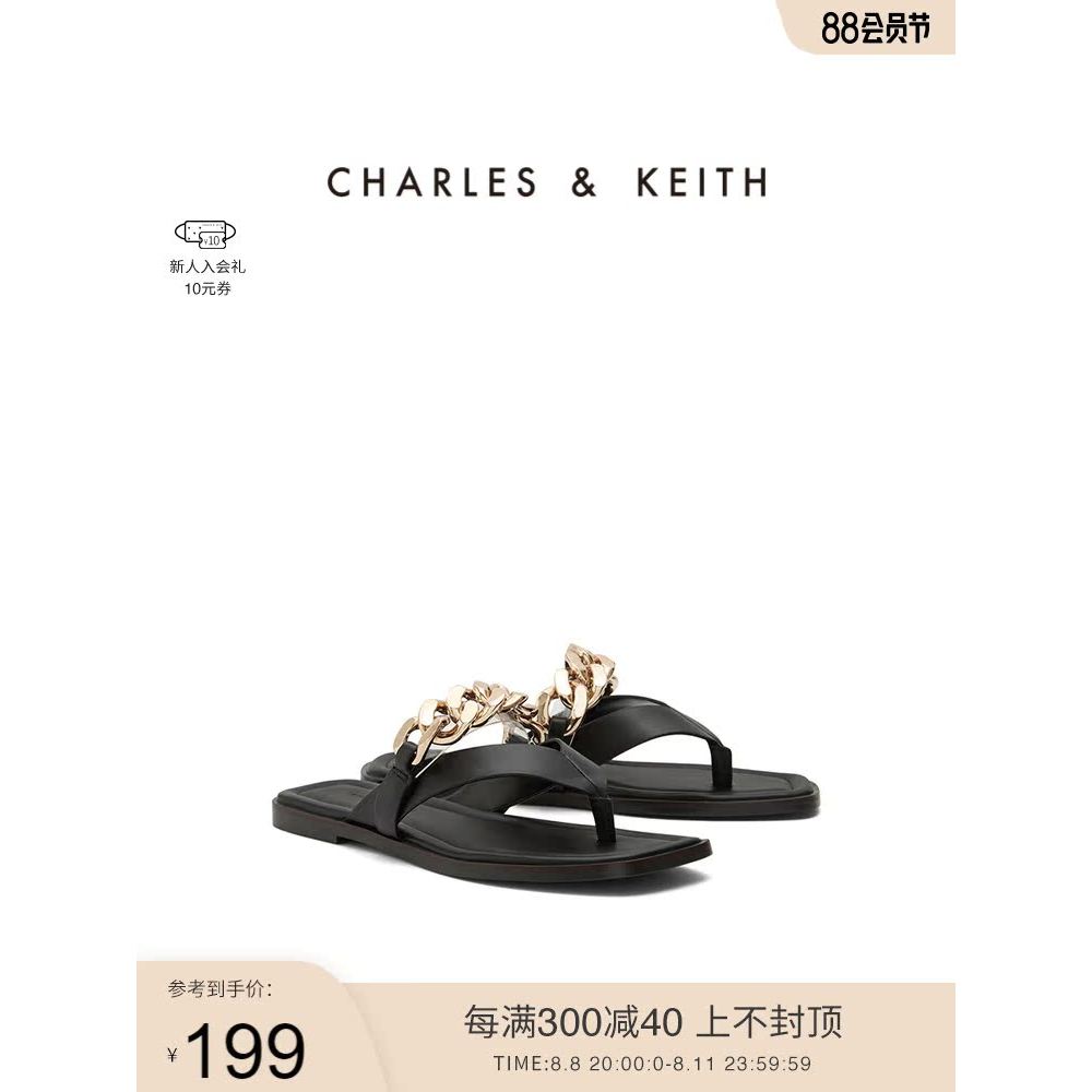 Shoe Store Exclusive CHARLES & KEITH Spring Summer Womens Shoes CK1-70380863รองเท้าแตะหัวพลิกโซ่โลหะ