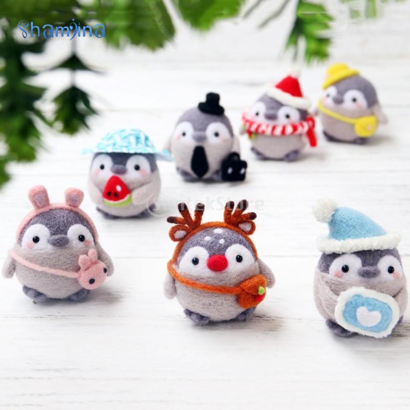 [Shamjina] Penguin Needle Felting Kit Wool Fiber Felting Supplies Festival Christmas
