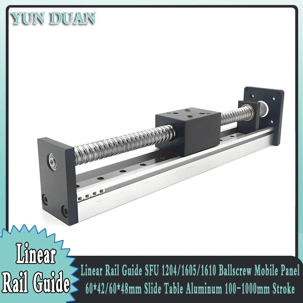 Linear Guide Rail เลื่อนตารางโมดูล 100- 1000 มม.Stroke Ballscrew สไลด์ Sfu1204/1610 60*42/60*48 Mobi