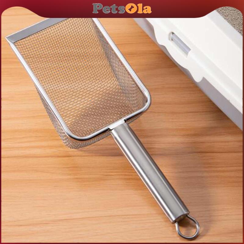 PETSOLA ที่ตักทรายแมว, ที่ตักทรายแมวพร้อมที่จับ, ที่ร่อนครอกสําหรับสัตว์เลี้ยง, ที่ตักแมวโลหะ