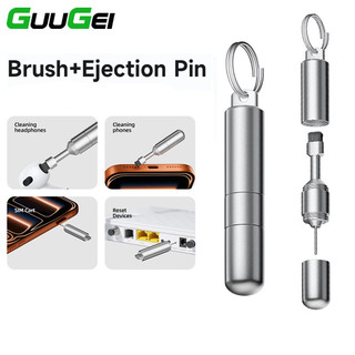 Guugei 2 in 1 แปรงทําความสะอาดหูฟังซิมการ์ดถาดเครื่องมือกําจัด Eject Card Pin พร้อมพวงกุญแจ