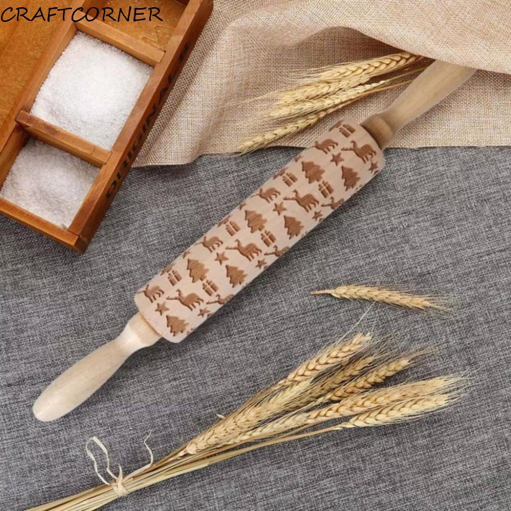 CRAFTCORNER Rolling Pin Dough ไม้แกะสลัก DIY คุกกี้แม่พิมพ์