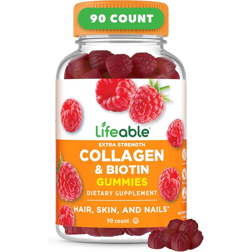 กัมมี่คอลลาเจนเปปไทด์ตลอดชีวิต 100มก | ด้วย 10000mcg ไบโอติน | อาหารเสริมไบโอตินและคอลลาเจนที่ดีชิม 