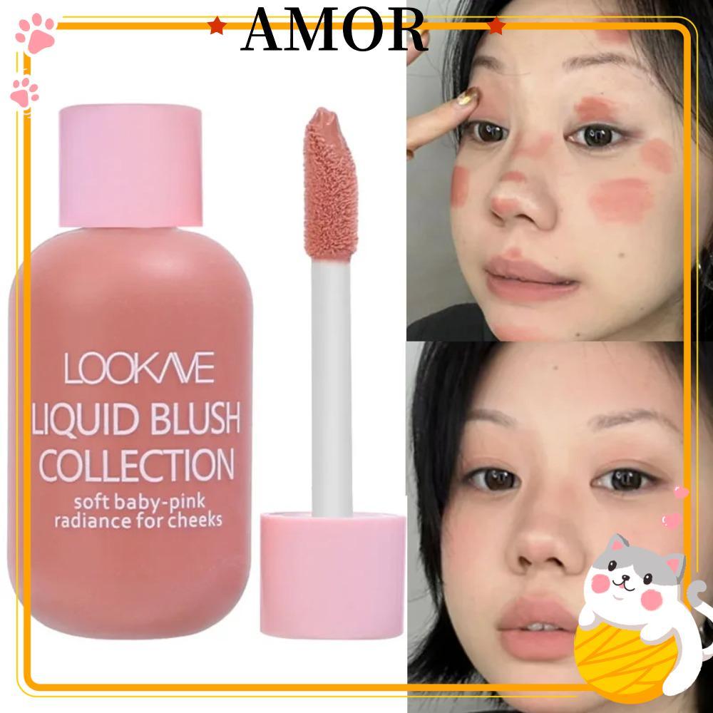 AMOR Liquid Blush Cream, ขวดนมขนาดเล็ก Moisturizing Lips Cheek Blusher, Multi-Use Waterproof Matt Pi