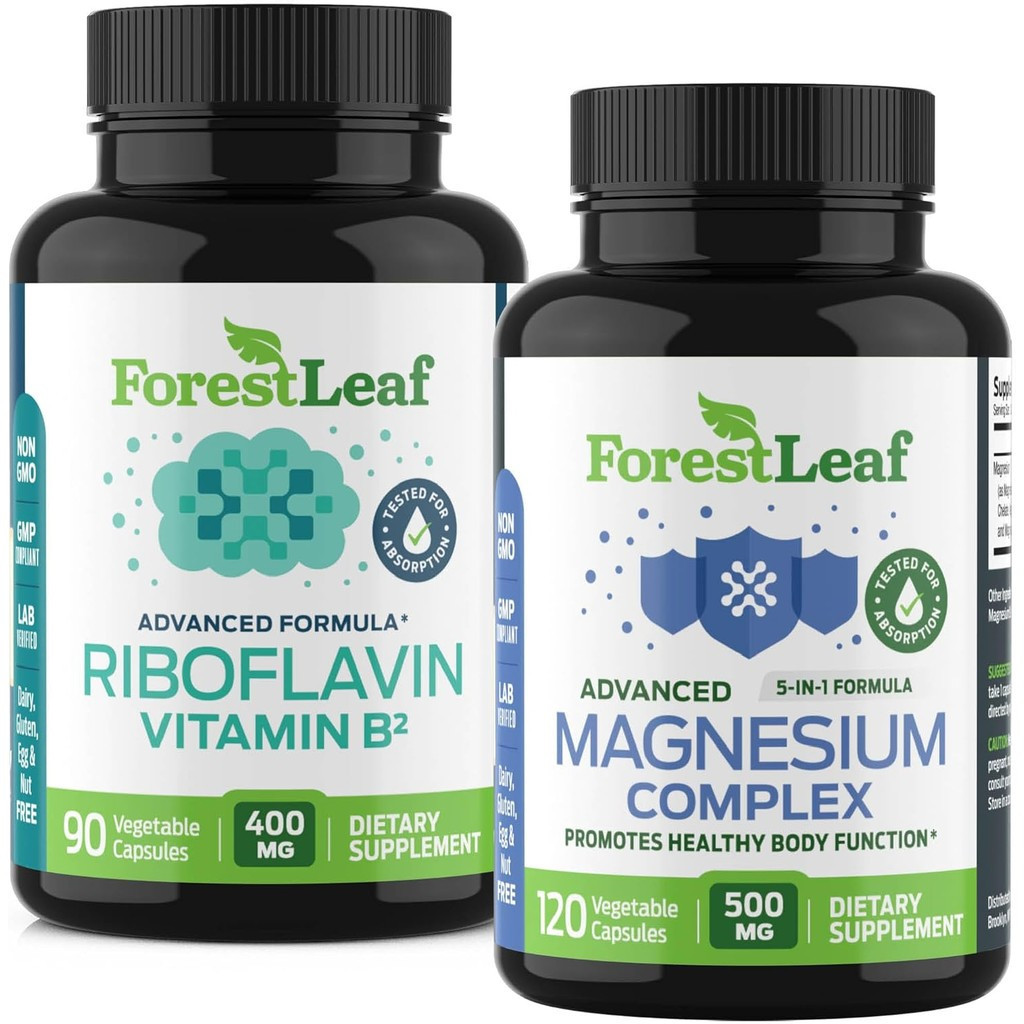 ForestLeaf Riboflavin & Magnesium Migraine Supplement - Riboflavin 400mg for Headache Relief - Ultim