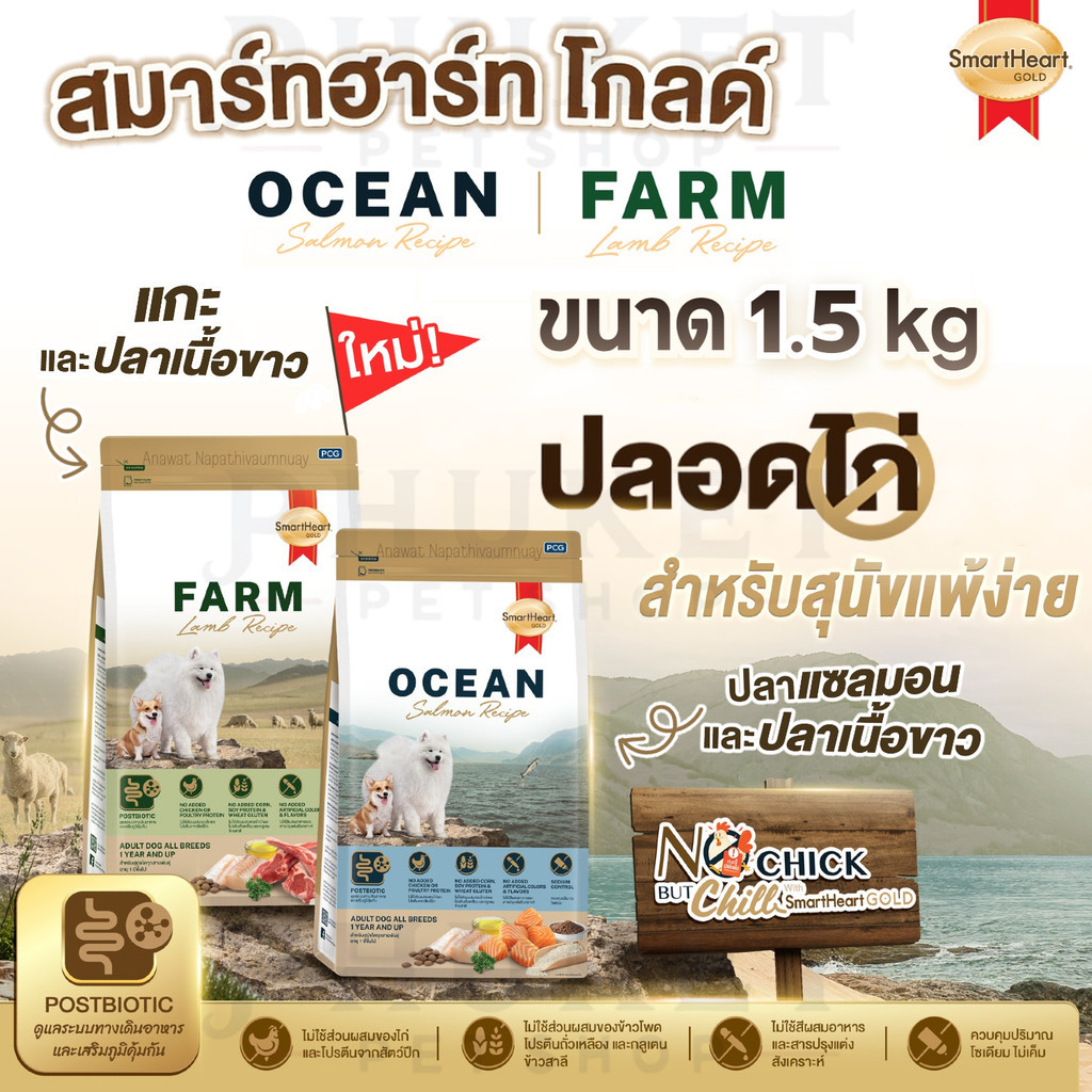 สมาร์ทฮาร์ท โกลด์ สูตรปลอดไก่ สำหรับสุนัขแพ้ง่าย (สูตรแกะและปลาเนื้อขาว / สูตรปลาแซลมอนและปลาเนื้อขาว) ขนาด 1.5 kg ราคา ถูกที่สุด ดีลบีเคเค