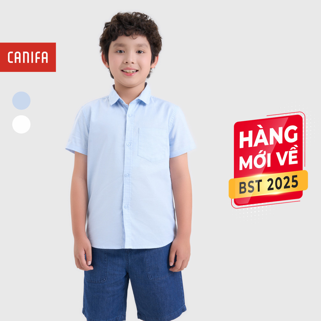 CANIFA เสื้อเชิ้ตเด็กชายคอปกเยอรมันและแขนสั้น 2TH25A001