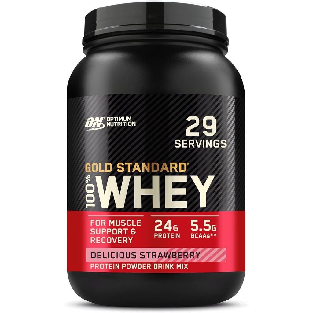Optimum Nutrition Gold Standard 100% Whey Protein Powder, Delicious Strawberry, 2 Pound (Packaging M