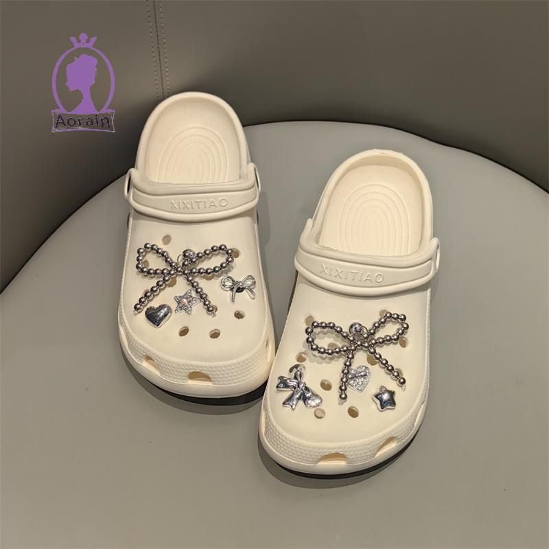 ชุดคลิปประดับรองเท้าผ้าใบ Pearl Bow พร้อมมุกและดอกไม้ สำหรับตกแต่งรองเท้าแบบ DIY
