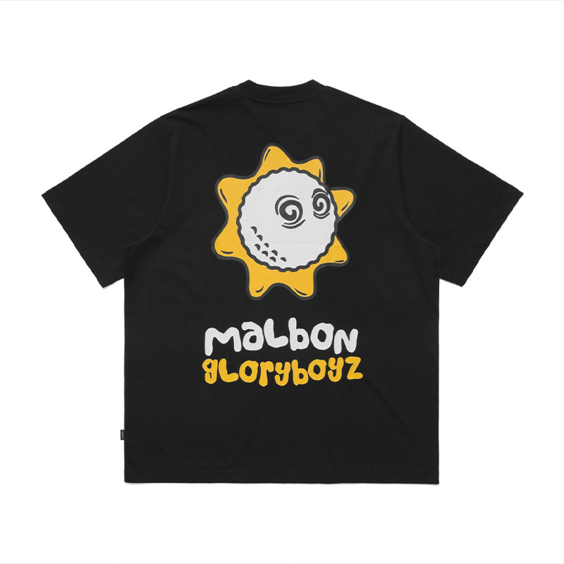 American Street Wear Malbon Golf Joint Glogang หลวมสบายๆสีทึบรอบคอแขนสั้นผ้าฝ้ายเสื้อยืดผู้ชาย