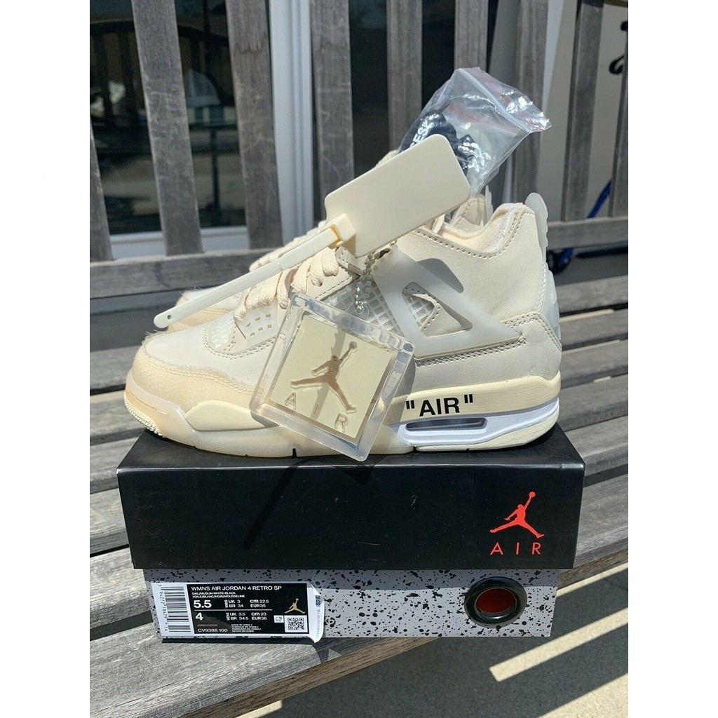 Off-White x AJ4 Retro SP Sail Cream AJ4 รองเท้าบาสเก็ตบอล CV9388-100